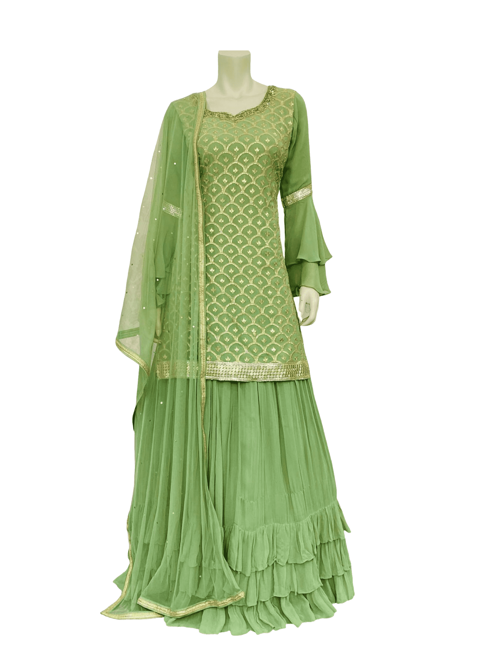 Pista green Color Sharara Suit