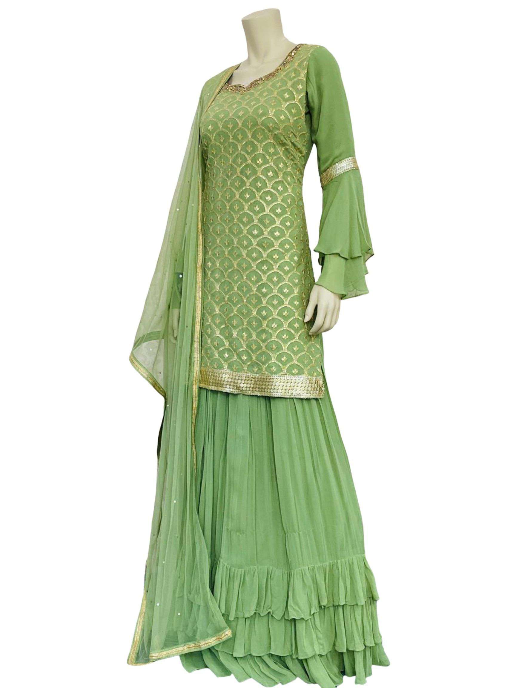 Pista green Color Sharara Suit