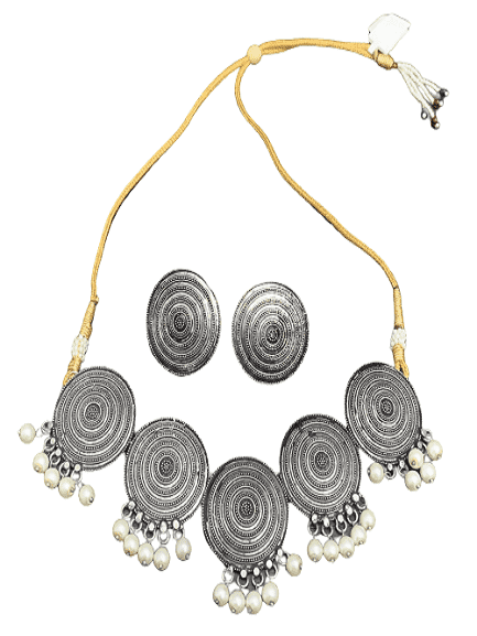 Necklace and Earrings Set in Oxidised Metal