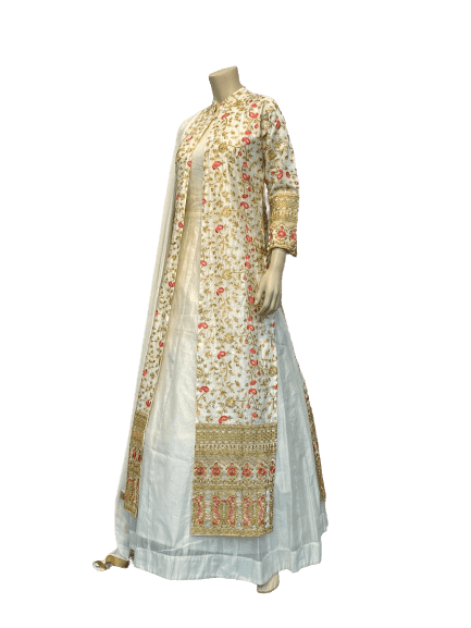 Silver and white design Anarkali Gown