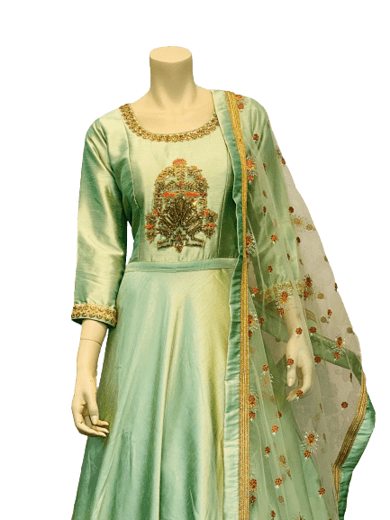 silver Green Anarkali Gown