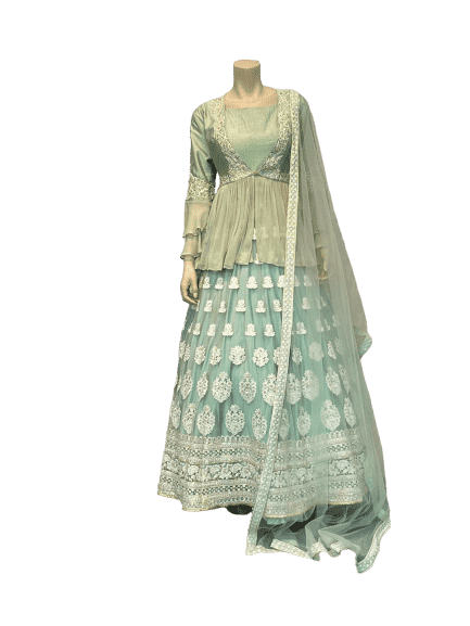 Off Green and white Anarkali Gown