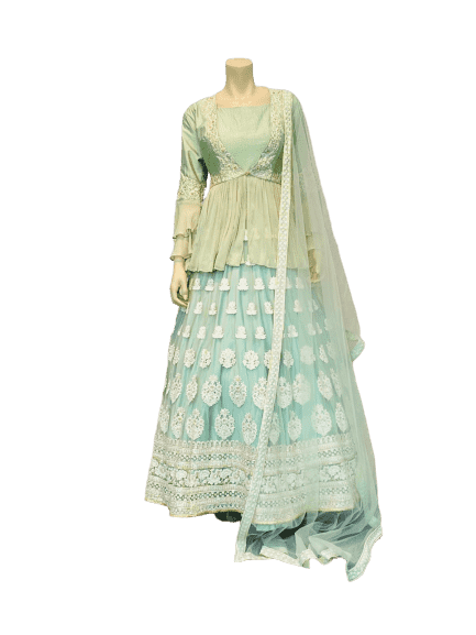 Off Green and white Anarkali Gown