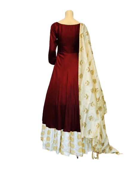 Maroon and White Anarkali Gown