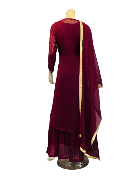 Maroon with Golden Line Anarkali Gown