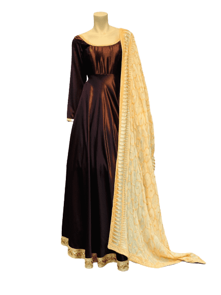 Maroon and Off yellow Anarkali Gown