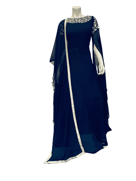 Dark Blue and Yellow Neck Anarkali Gown
