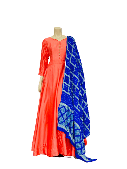 Orange and Blue New Design Anarkali Gown