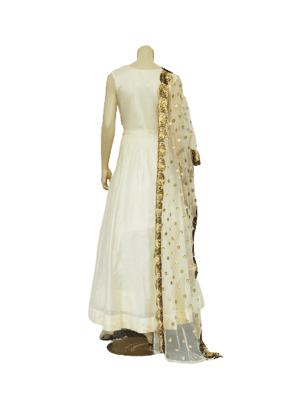 White with Golder Design Anarkali Gown