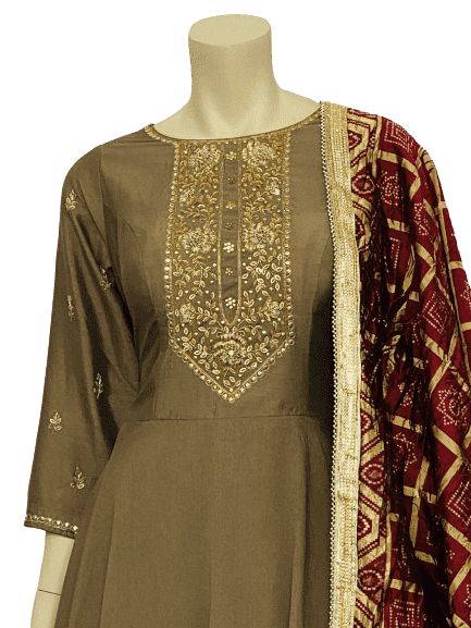 Brown and Red Anarkali Gown