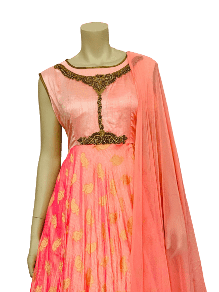 Pink with Golden Design Anarkali Gown
