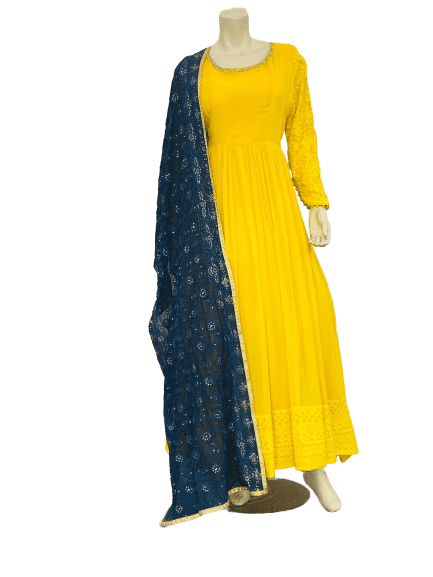 Yellow and Black Anarkali Gown